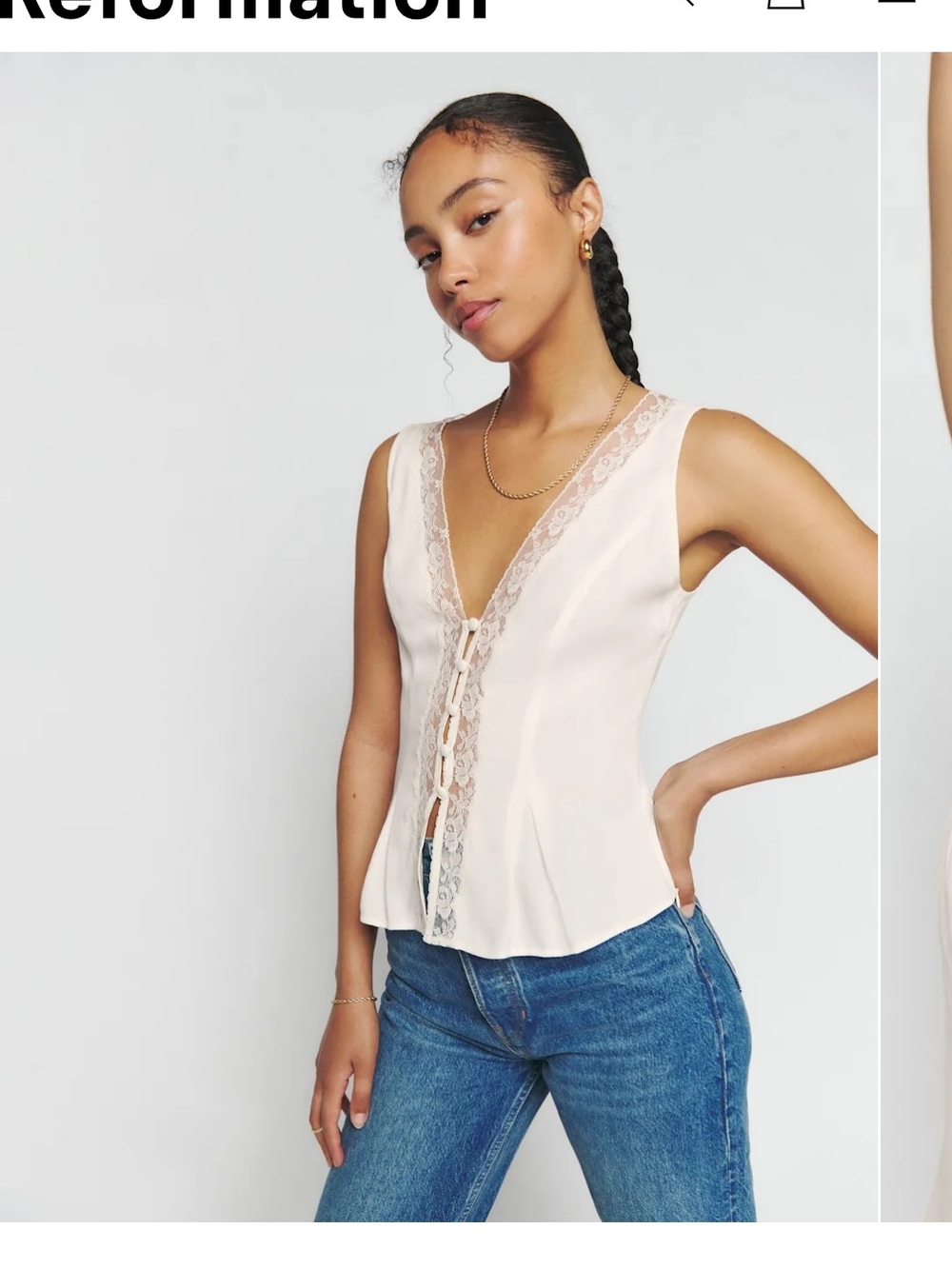 Reformation Lace-Trim Plunge Tank Top